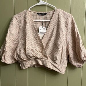 Zara Women’s Puff Short Sleeve Crop Top, Elastic Waist Band, Sz Small NWT